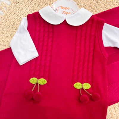 Saída de Maternidade Cerejinha Salopete - Branco e Vermelho